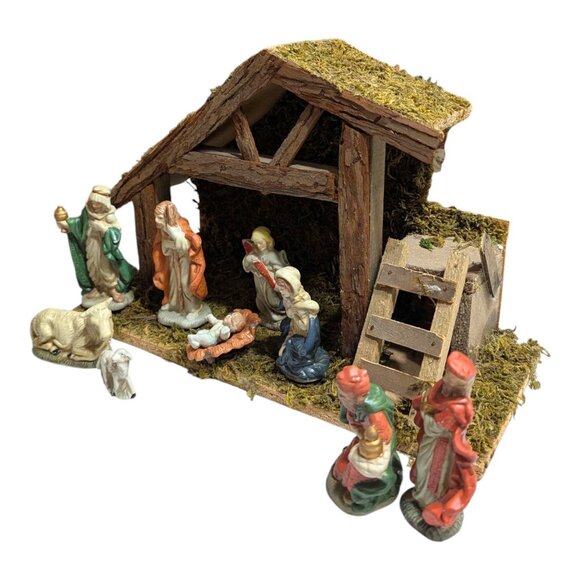 Vintage 9-Piece Ceramic Nativity Set Adelbrook 1990s Walmart Broken Angel Wing - Picture 7 of 15